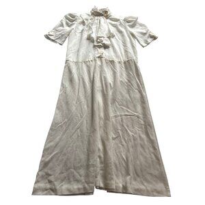 Popi Vintage Short Sleeve Ruffle neck Dress in White